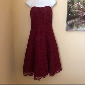 Deep red strapless dress
